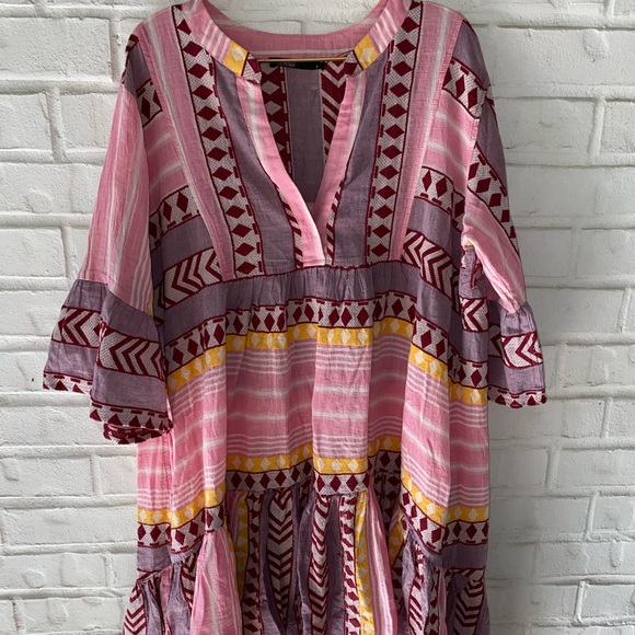 Devotion Twins Zakar Pink Yellow Dress Anthro Size Small S - Picture 1 of 5